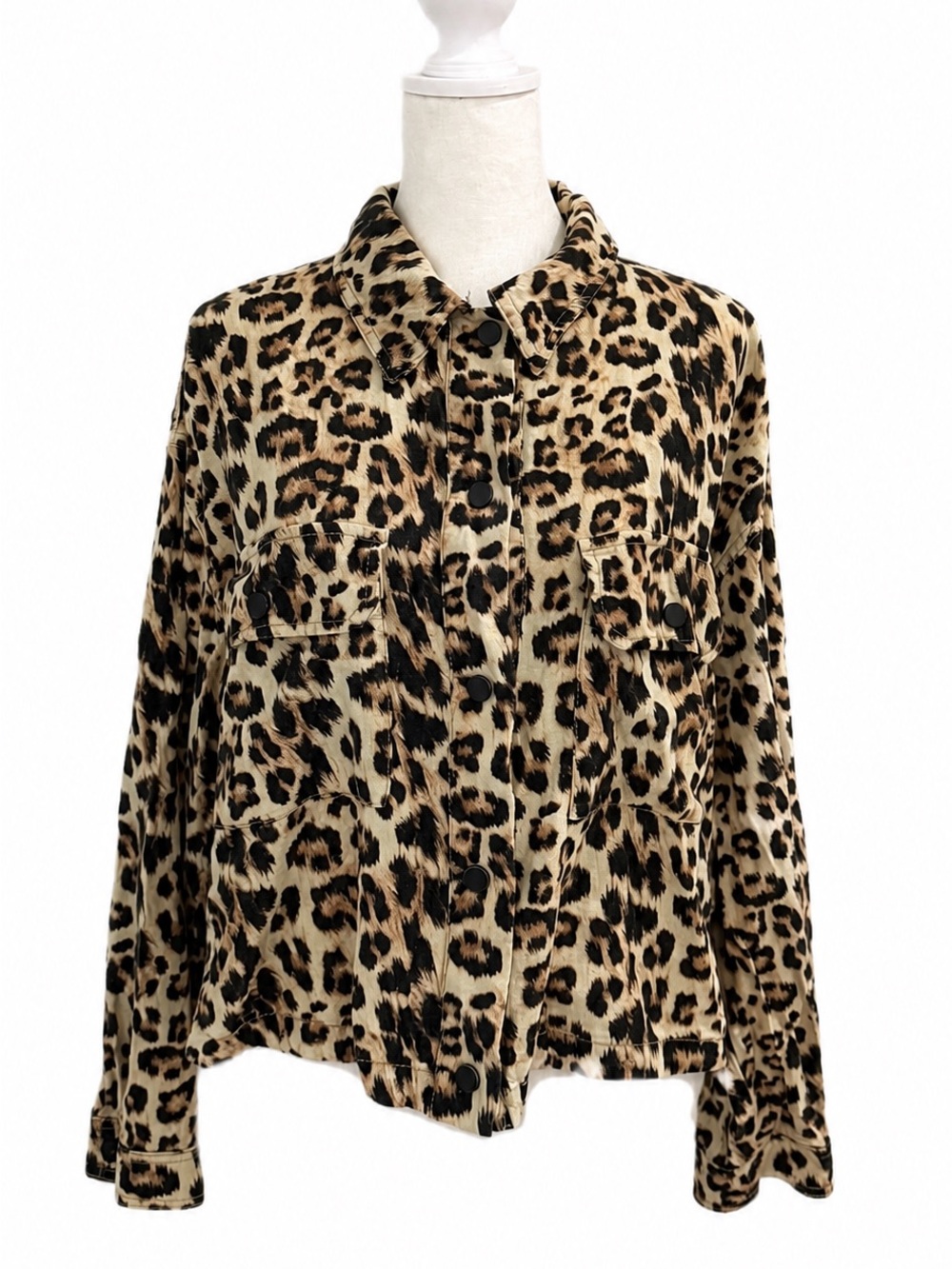 Zara Leopard-Print Button-Front Shirt Jacket - Beige & Black